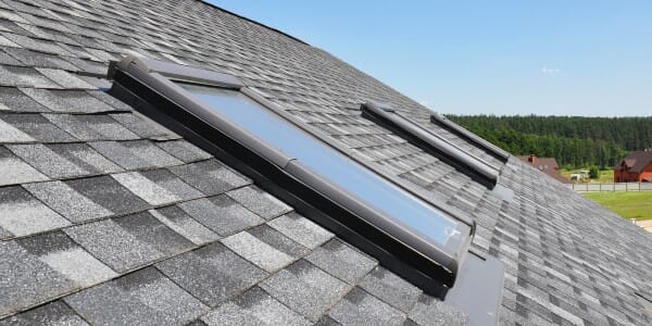 Skylights on home with asphalt shingle roof